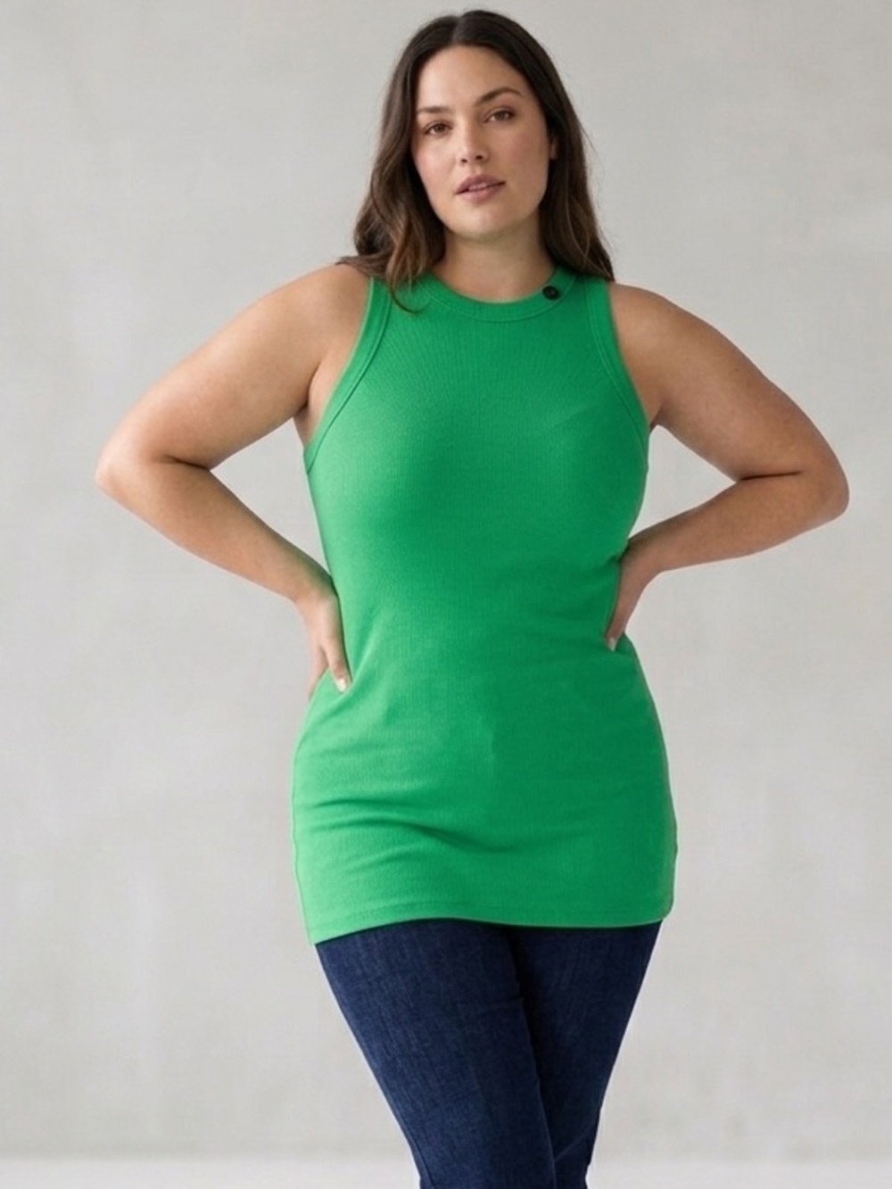 Old Navy Green Ribbed Fitted Tunic Tank Top XXL
